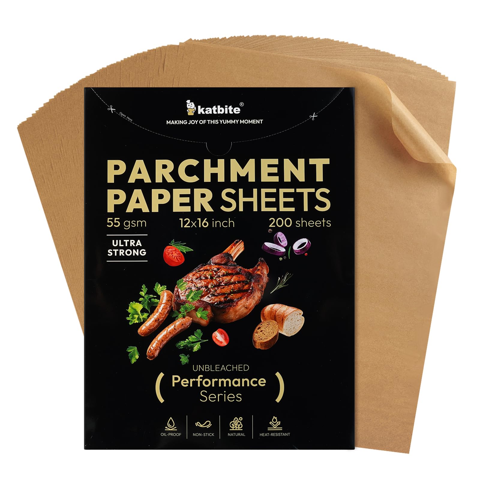 Katbite Performance Series parchment sheets on a tray for even non-stick baking.