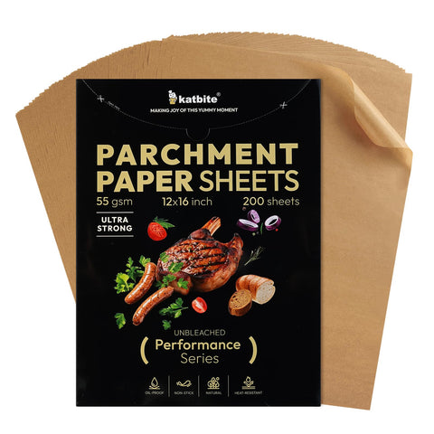 Katbite Performance Series parchment sheets on a tray for even non-stick baking.