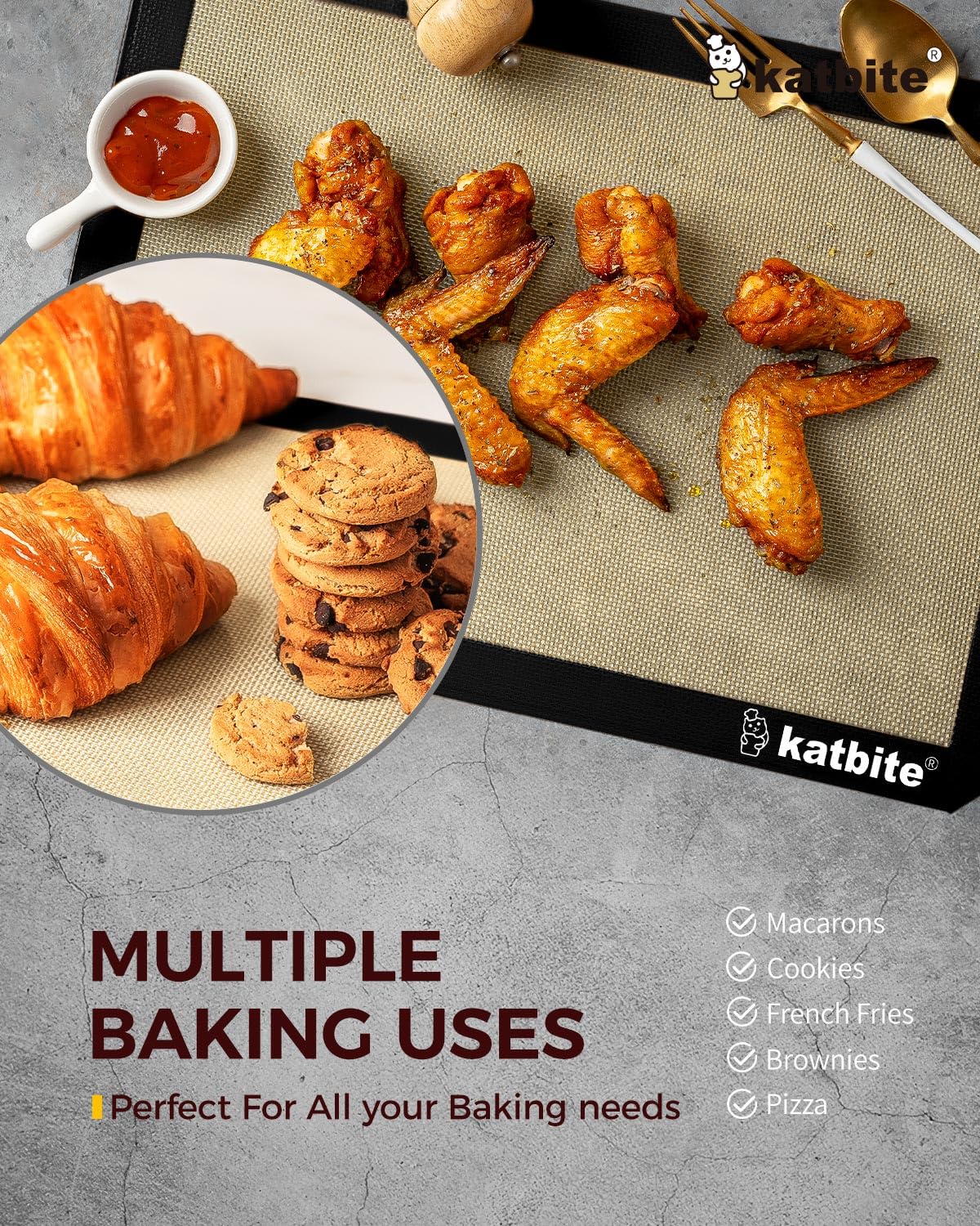 Katbite black mat withstands wide heat range from freezer to oven
