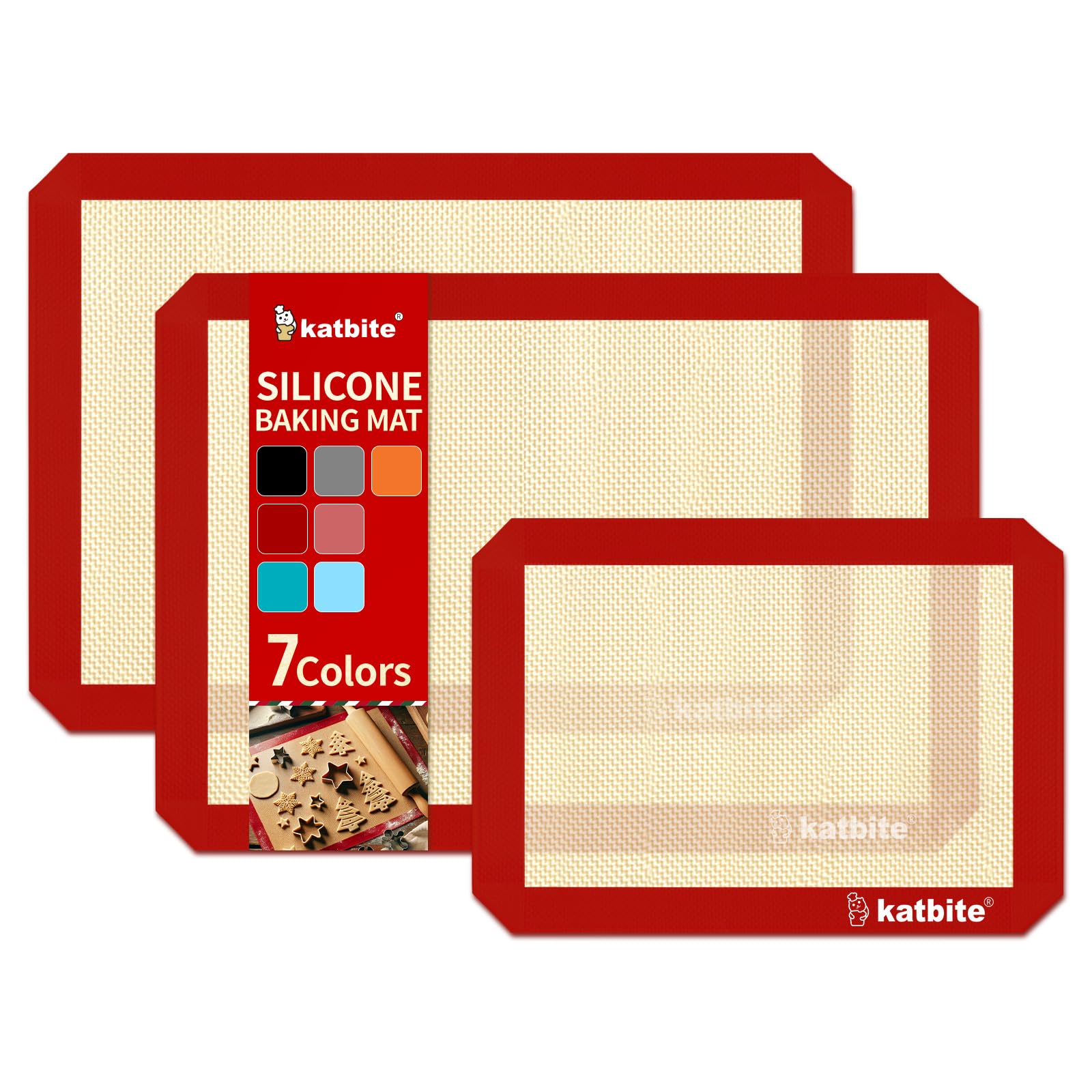 Katbite red silicone baking mat set with two half-sheets, even heat distribution for consistent bakes