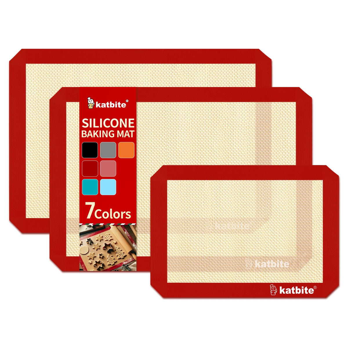 Katbite red silicone baking mat set with two half-sheets, even heat distribution for consistent bakes