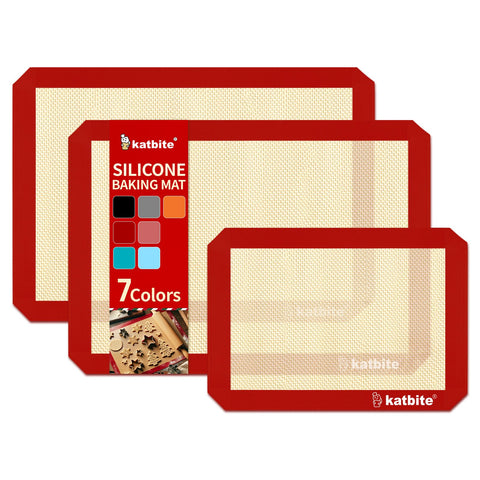 Katbite red silicone baking mat set with two half-sheets, even heat distribution for consistent bakes