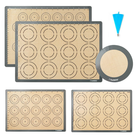 Katbite silicone baking mats set, versatile sizes for cookies and pastries.