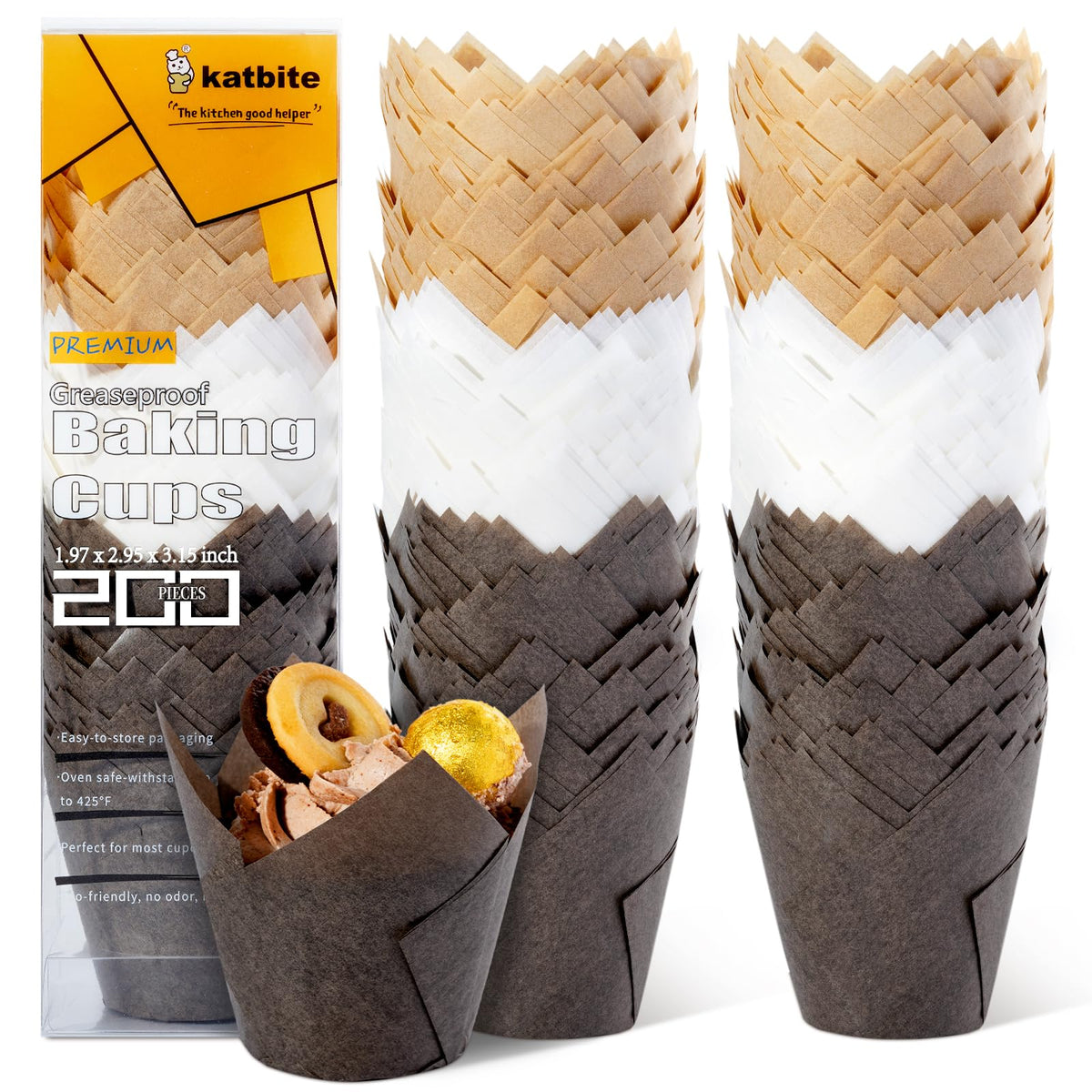 Katbite tulip cupcake liners in brown, white and coffee for elegant baked treats