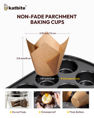 Katbite tulip cupcake liners—oven-safe up to 425°F for reliable baking