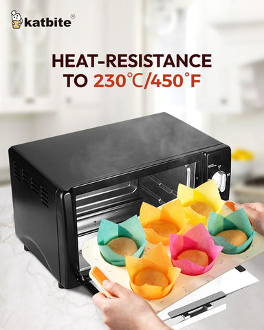 Katbite Tulip liners release cupcakes easily for quick cleanup.