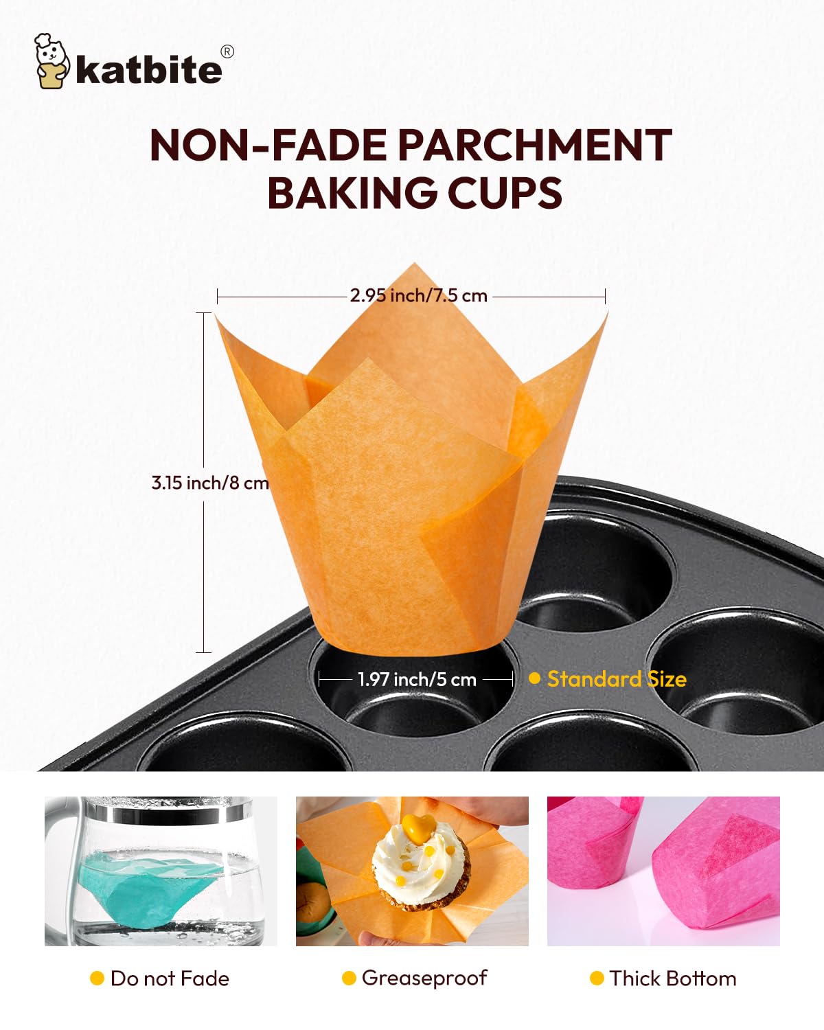 Katbite Tulip liners in yellow brighten birthday treats with a premium look.