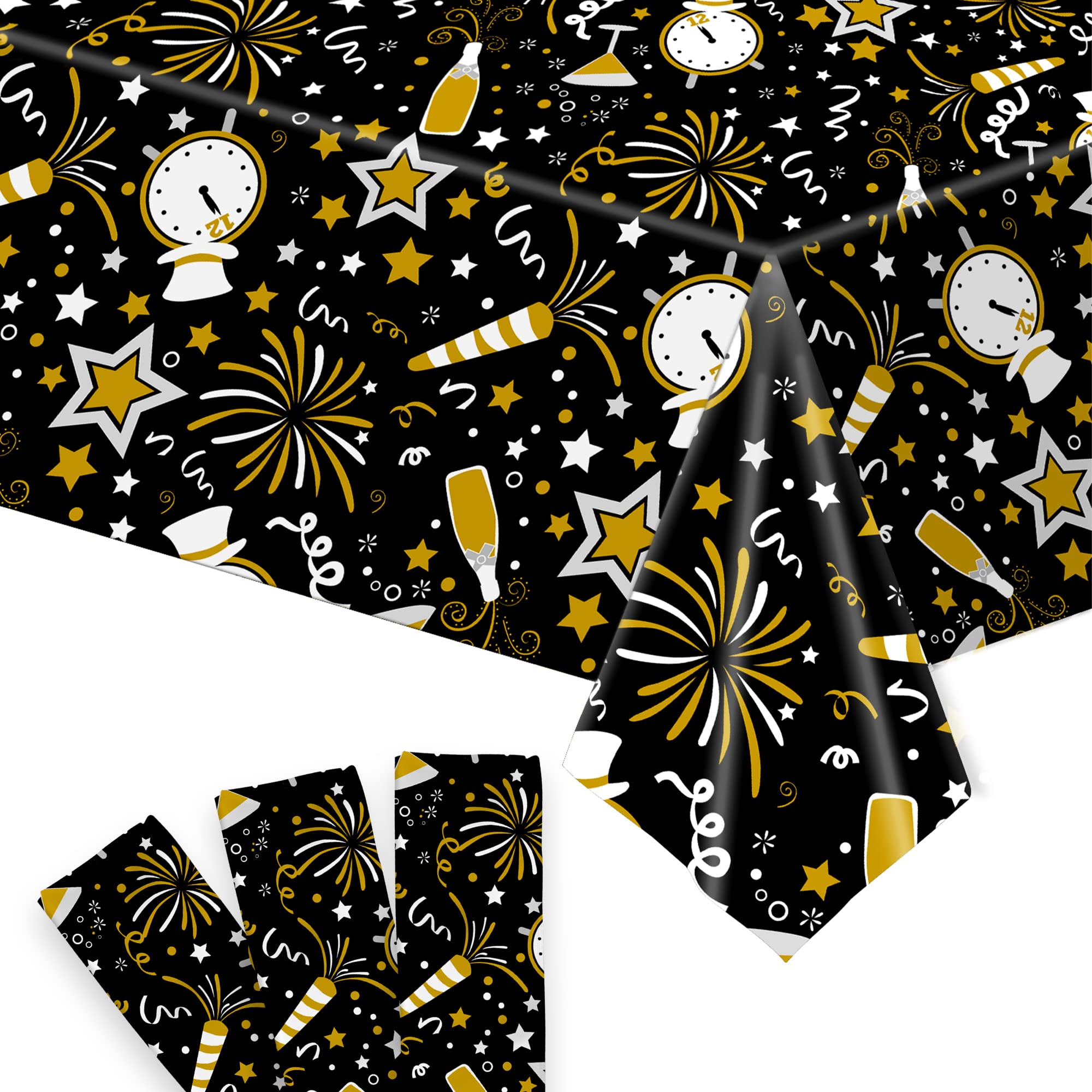 KatchOn Happy New Year tablecloth 54x108 inches in a 3-pack for formal NYE tables