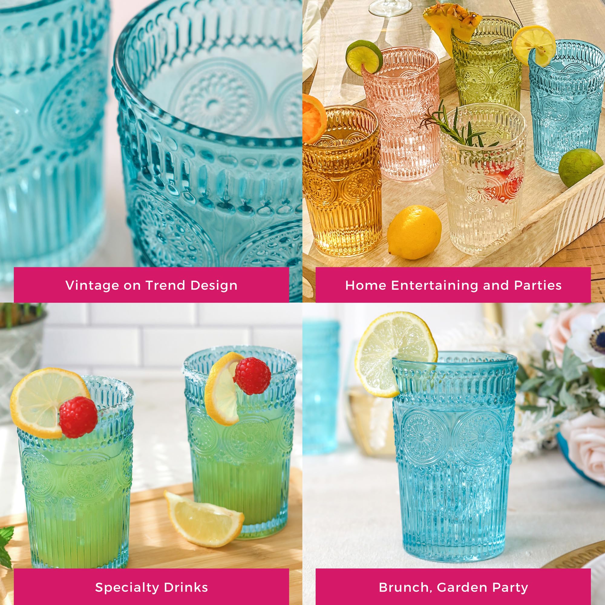 Set arranged for water or juice with retro charm.
