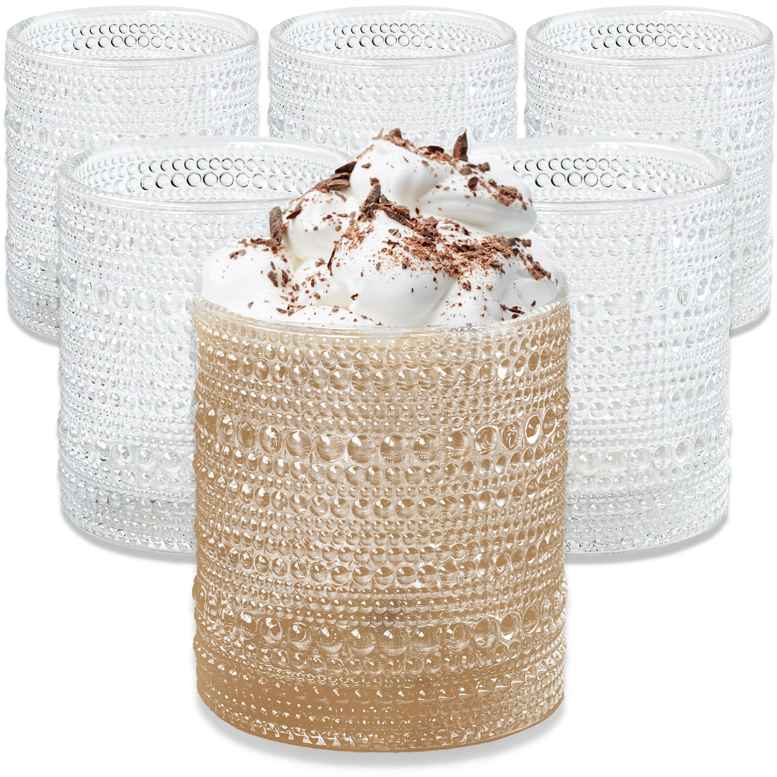 Kate Aspen beaded drinking glasses 6-pack on table, ideal for cocktails.