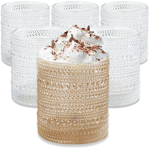 Kate Aspen beaded drinking glasses 6-pack on table, ideal for cocktails.