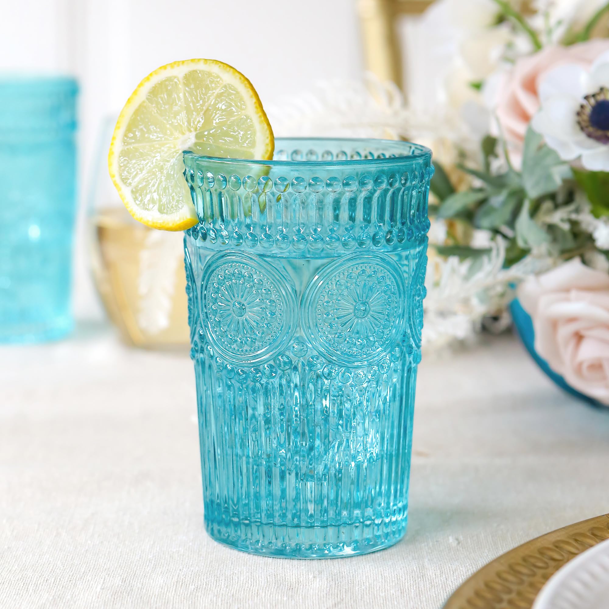 Gift-ready aqua glass set complements farmhouse or modern decor.