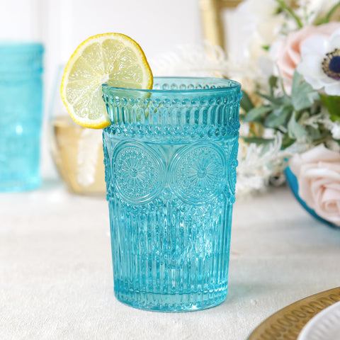Gift-ready aqua glass set complements farmhouse or modern decor.