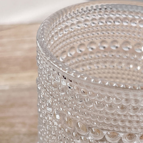 Kate Aspen glasses require hand washing to preserve embossed details.
