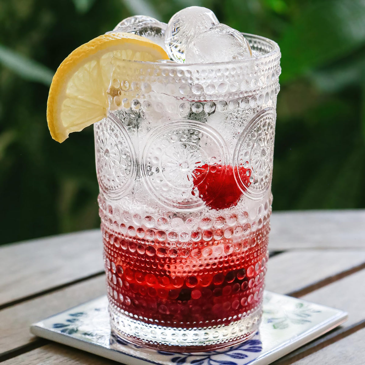 Kate Aspen hobnail beaded floral 13oz glass set, ideal for cocktails and entertaining.