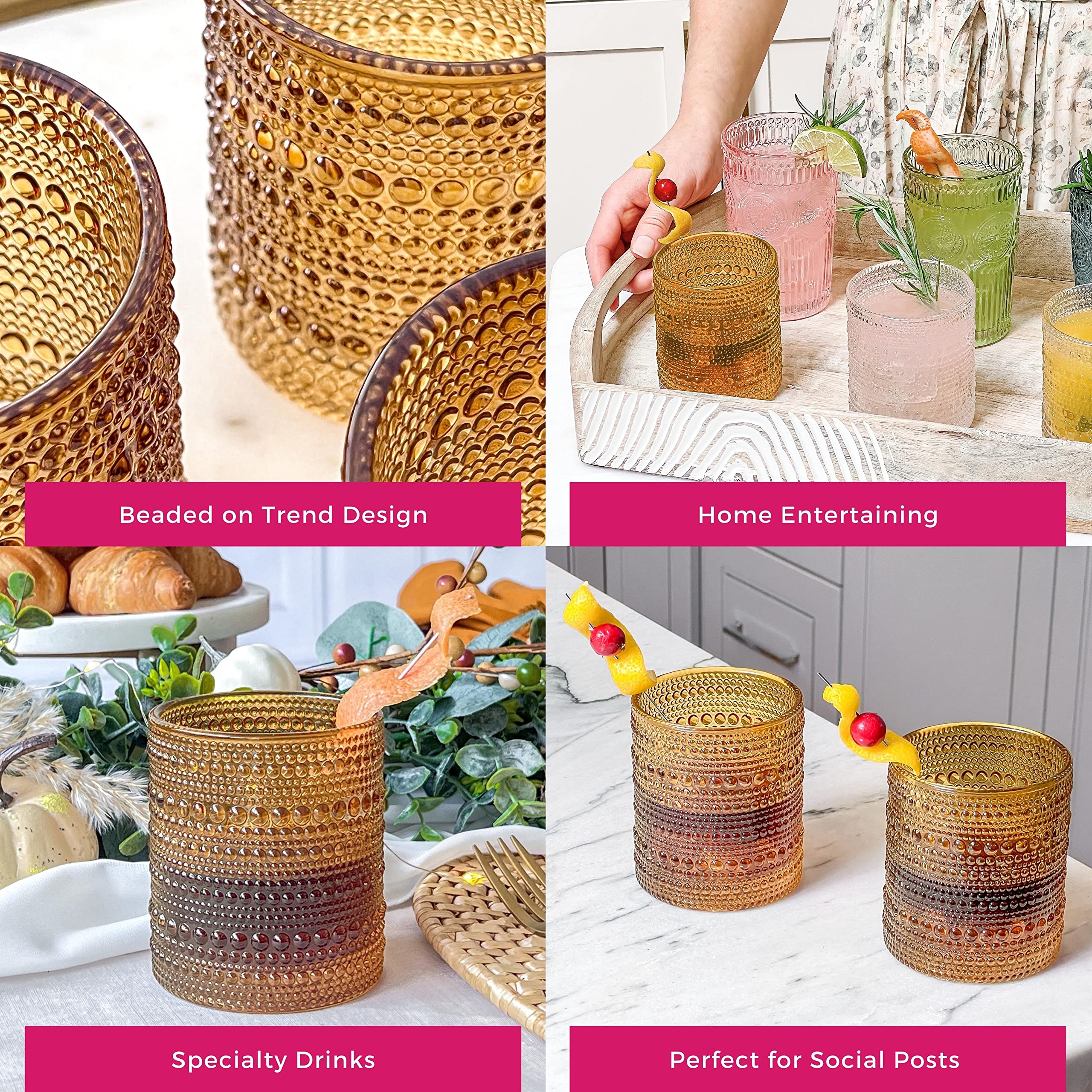 Kate Aspen lead-free amber glassware suitable for everyday use and special occasions