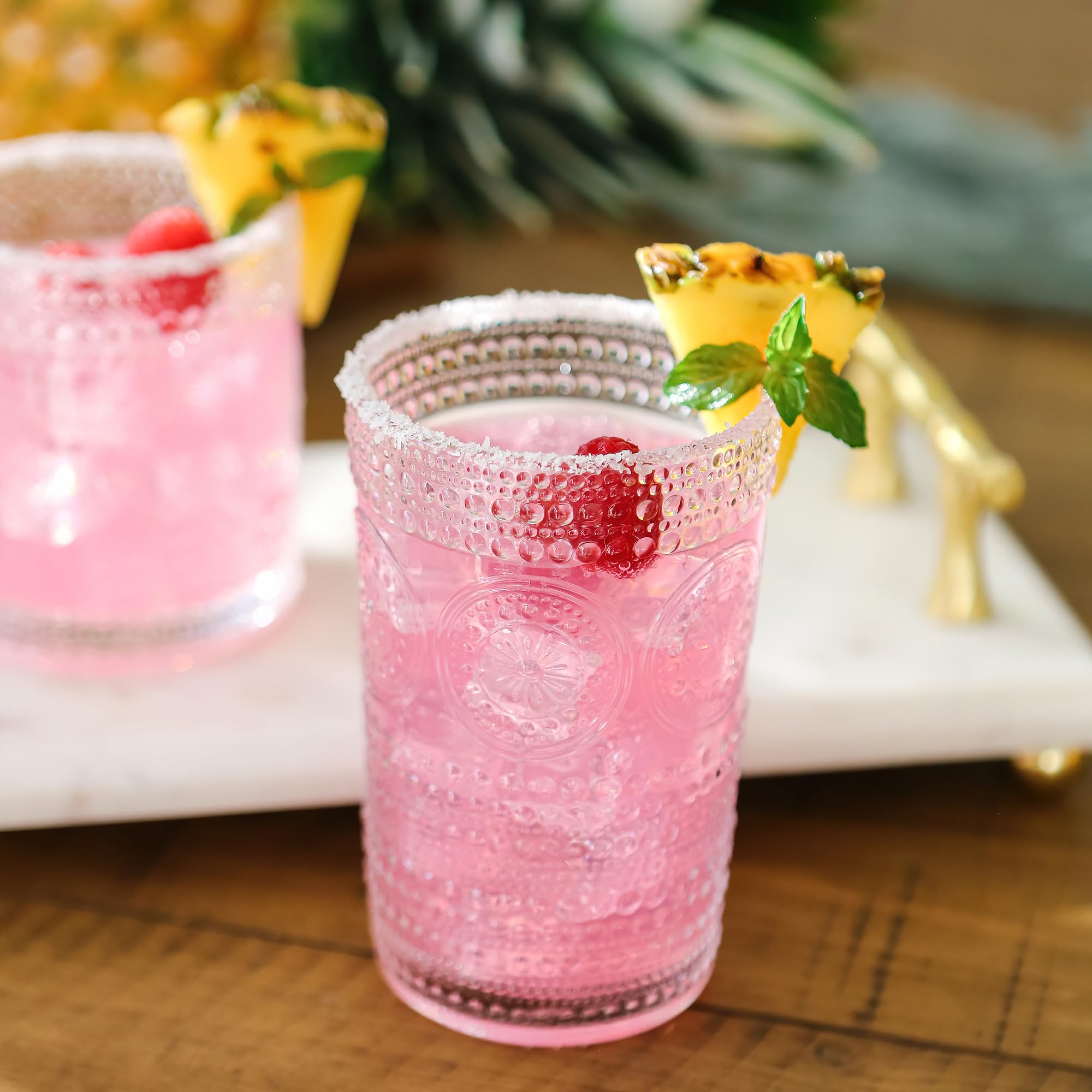 Kate Aspen ribbed edge drinking glass with sturdy hand feel.