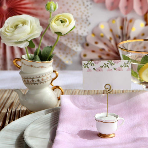 Six-piece Tea Time Whimsy place card set ready to use
