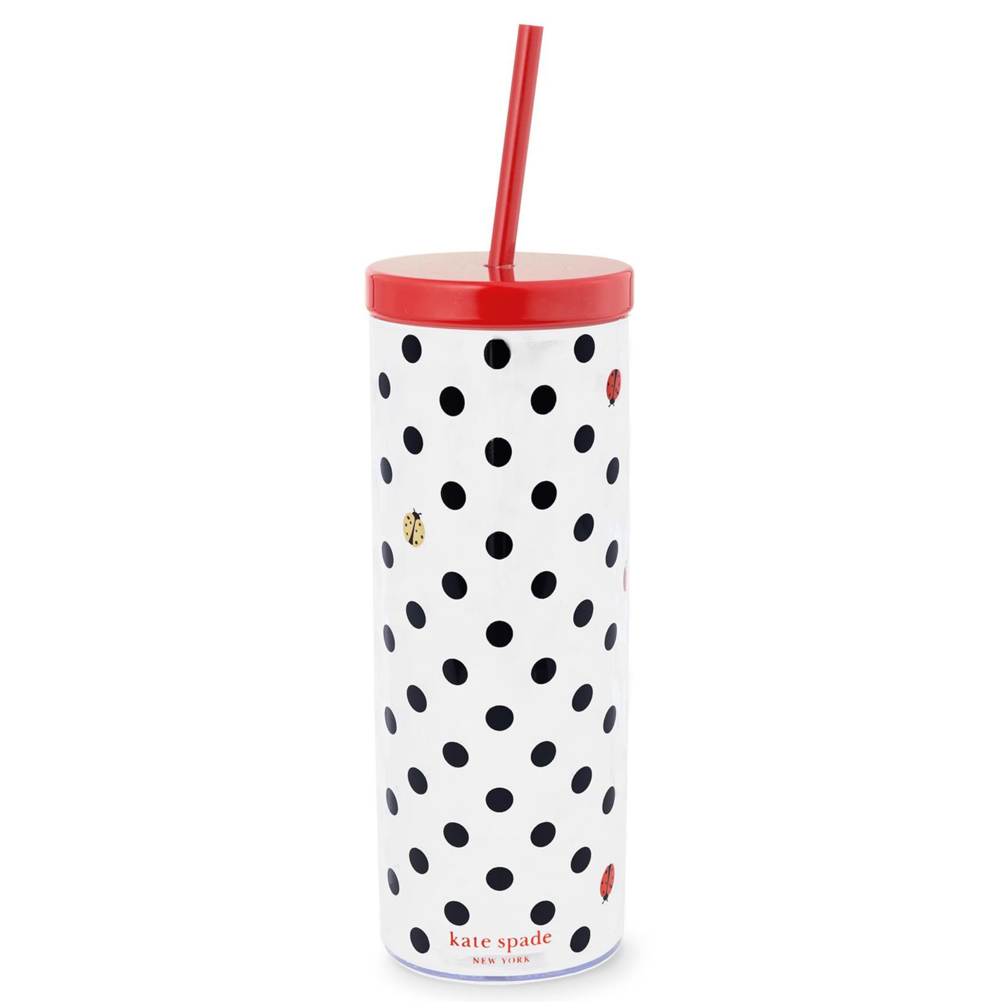 kate spade new york acrylic tumbler with Ladybug Dot front view for stylish cold drinks.
