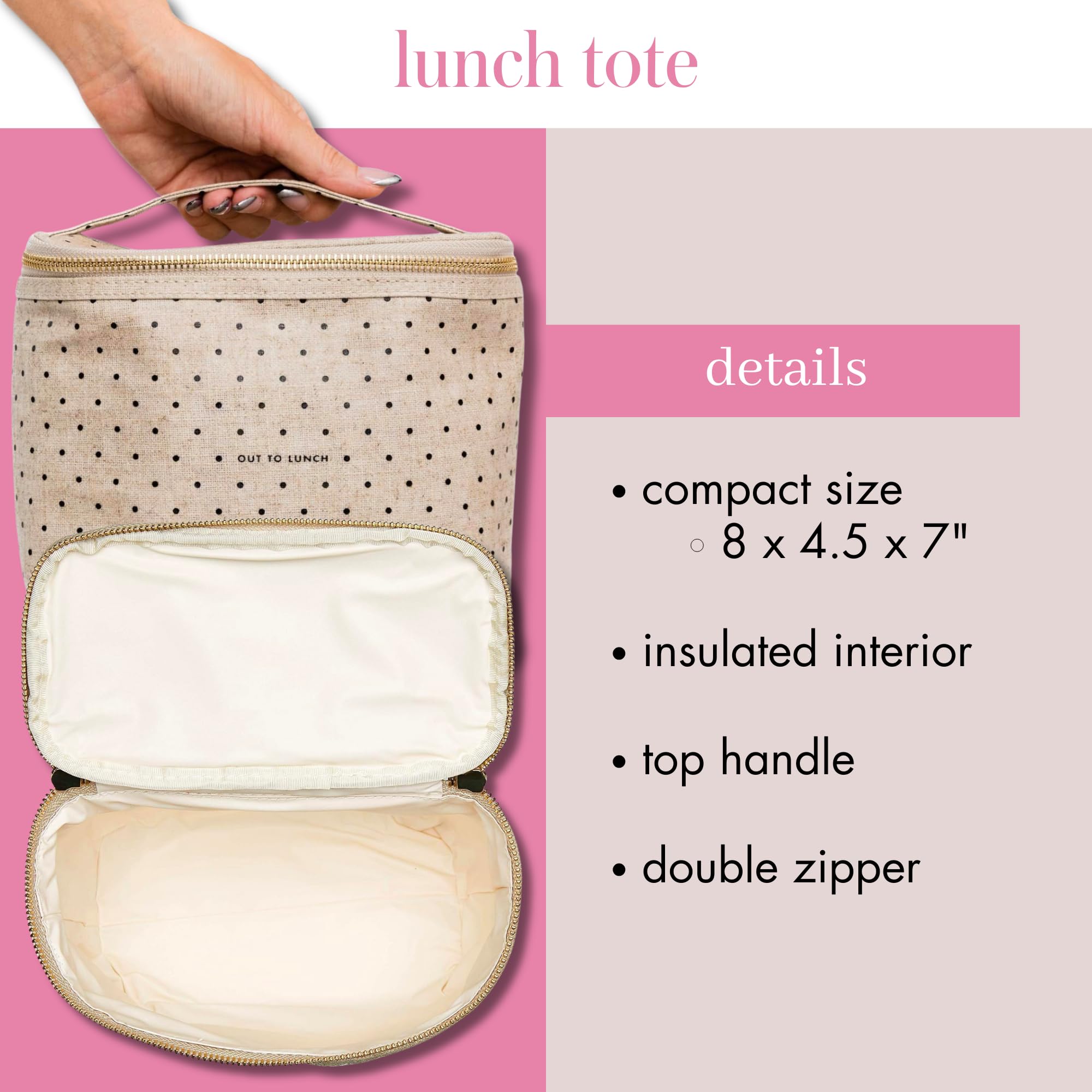 Kate Spade New York insulated lunch tote Deco Dots interior keeps items cool and organized