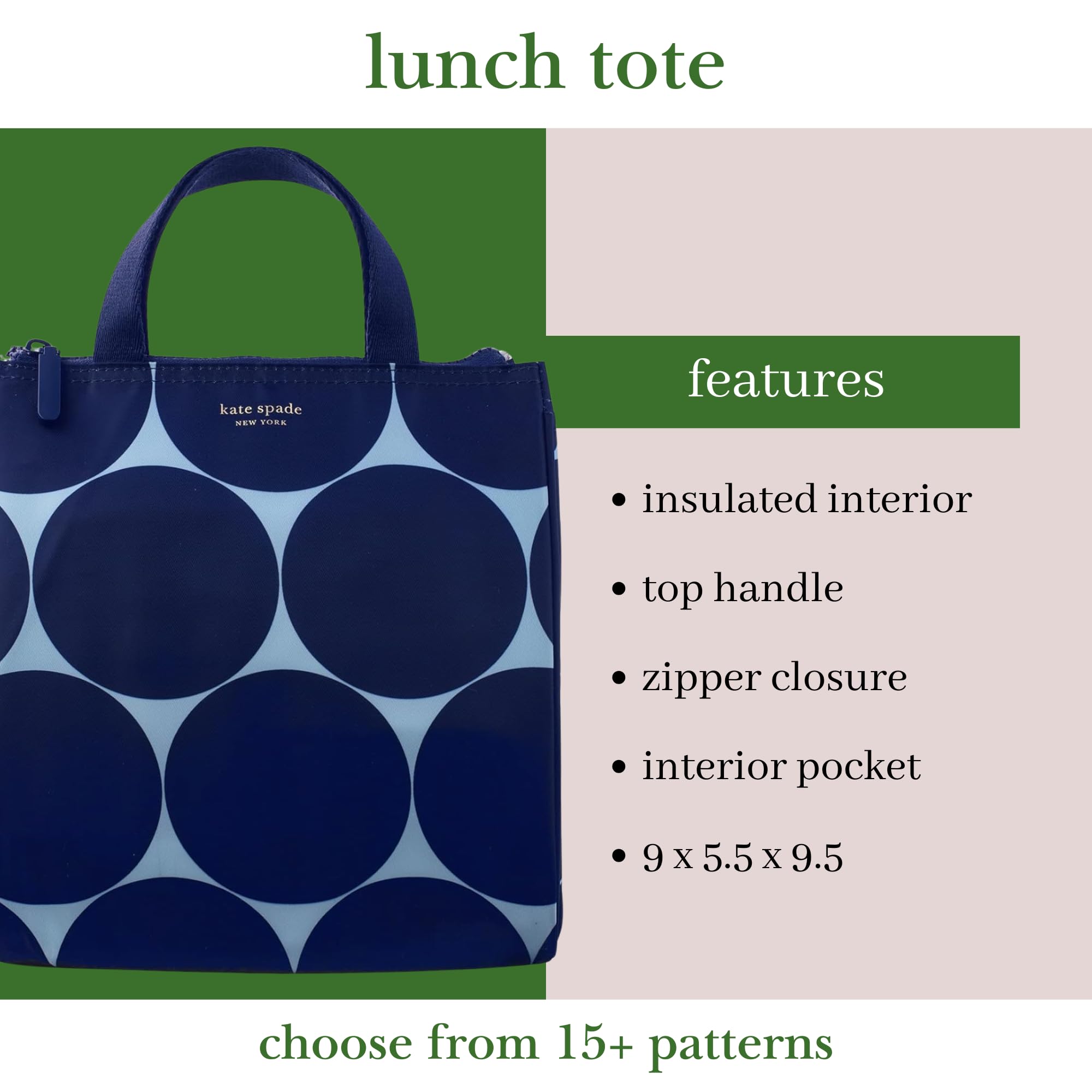 kate spade new york Joy Dot cooler interior features silver insulation to keep drinks fresh.