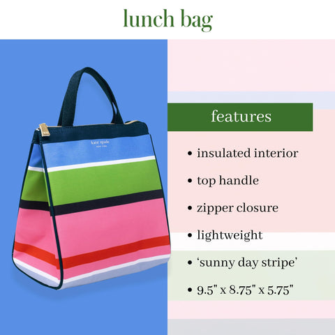 kate spade new york sunny day stripe lunch bag large capacity for meals on the go