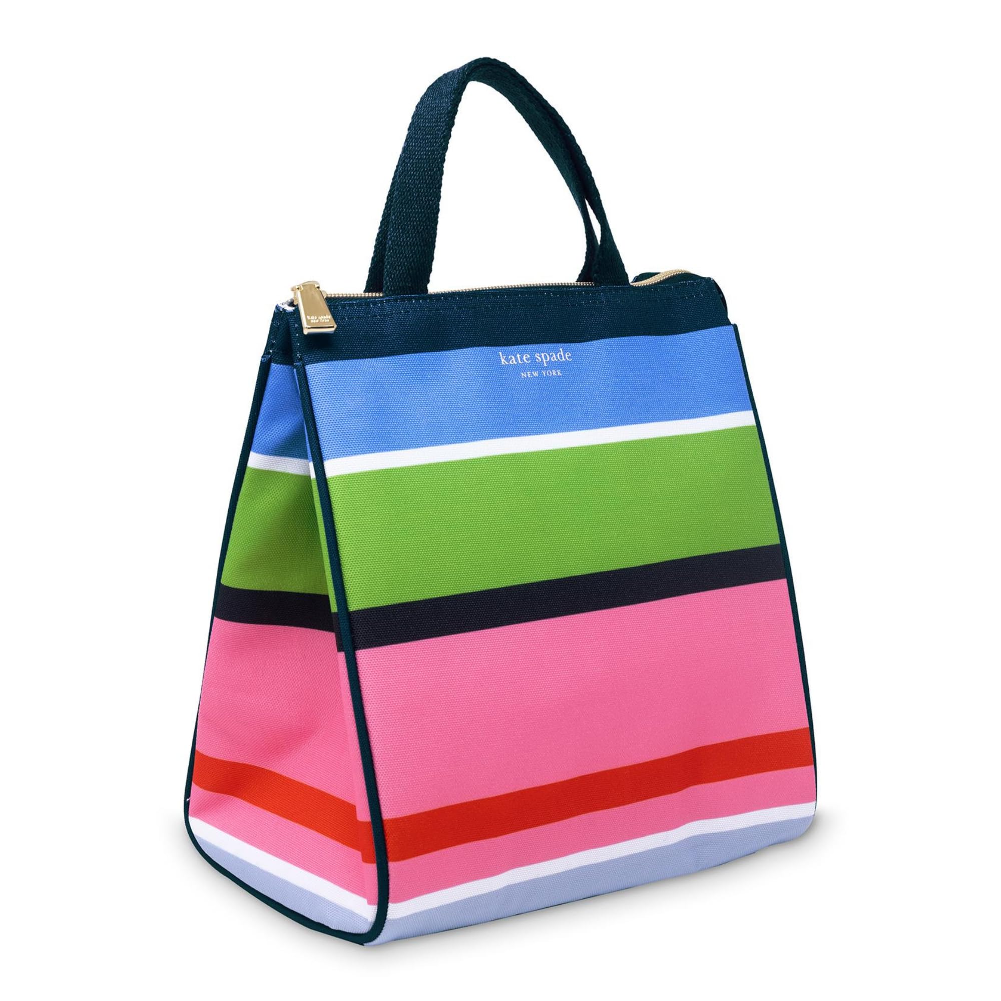 kate spade new york sunny day stripe lunch bag secure zip closure prevents spills