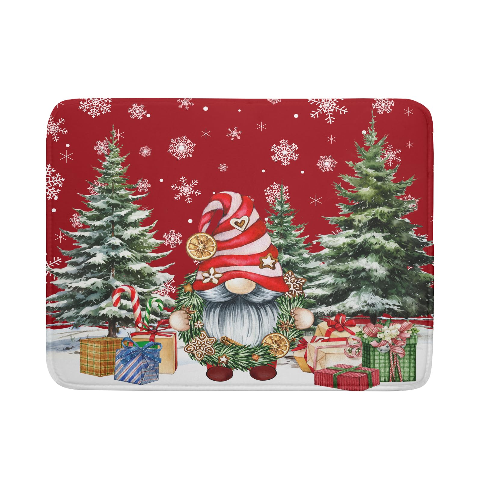 Kawani Christmas dish drying mat with gnomes pattern keeps countertops dry and festive.