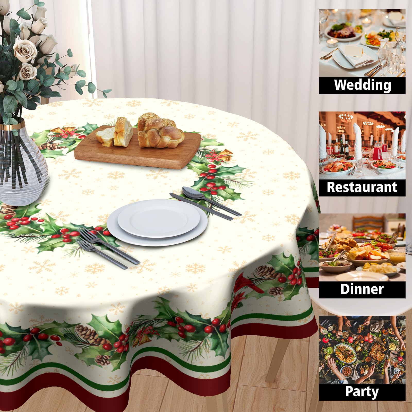 Kawani Christmas tablecloth watercolor pattern adds festive charm while protecting the surface.