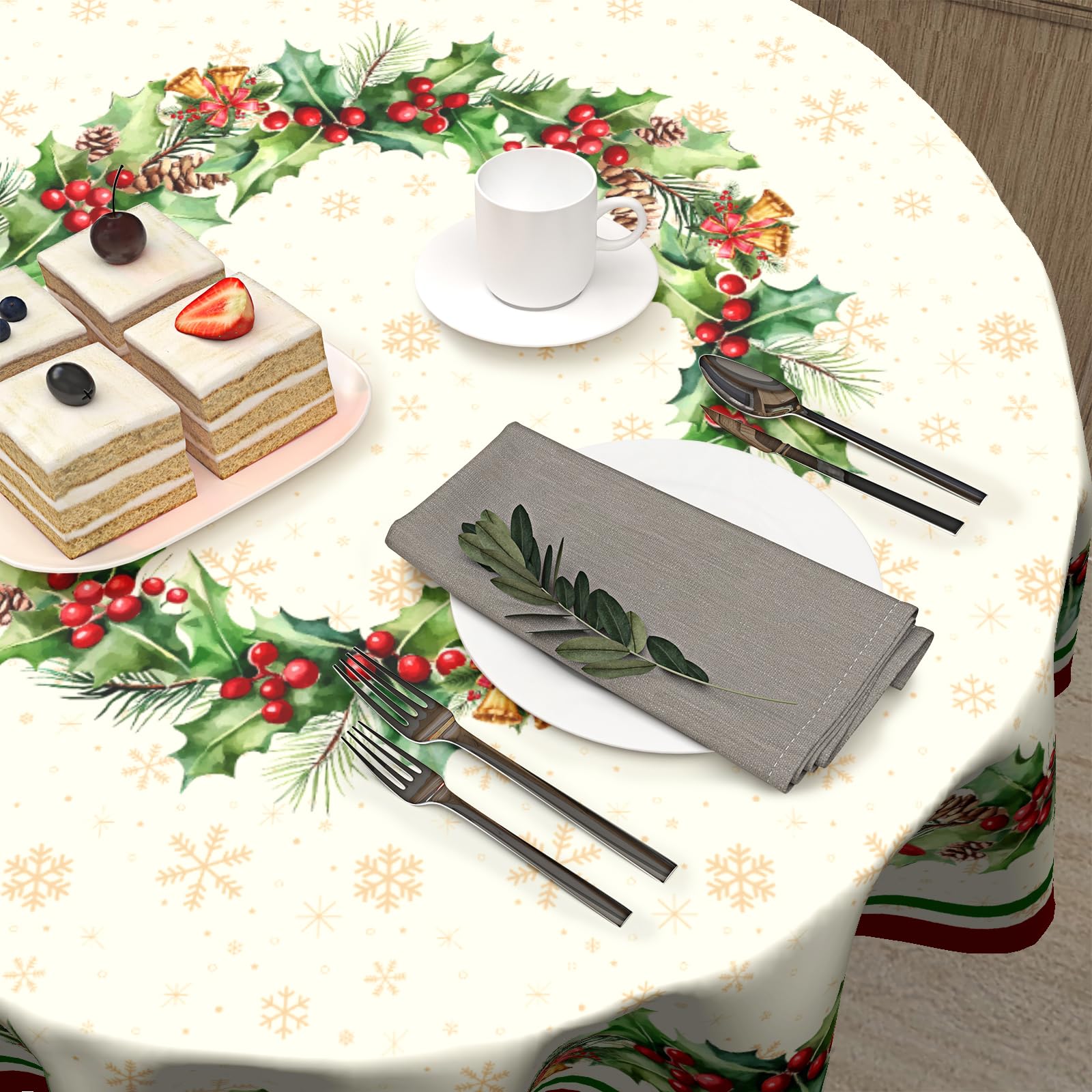 Kawani dining tablecloth protects surfaces during meals with stain-resistant, easy-care fabric.