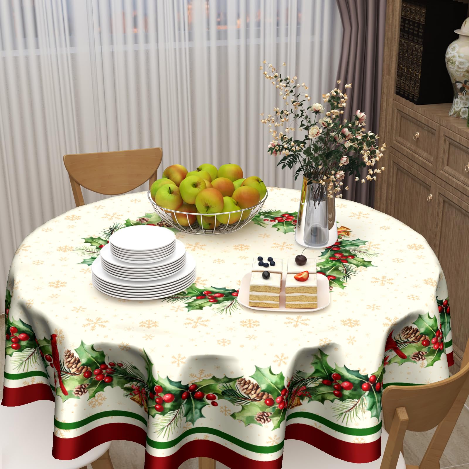 Kawani easy-care tablecloth is machine washable for quick cleanup after meals.