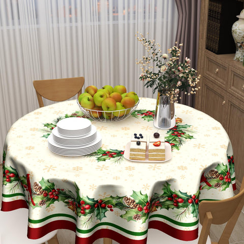 Kawani easy-care tablecloth is machine washable for quick cleanup after meals.