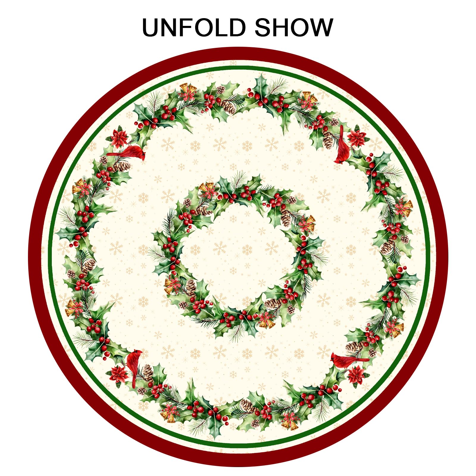 Kawani home decor tablecloth with holly pattern elevates festive tables at home.