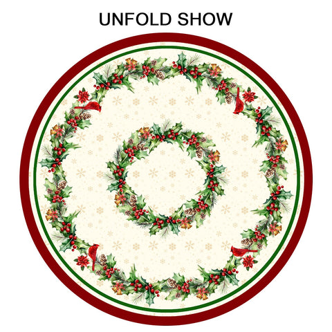 Kawani home decor tablecloth with holly pattern elevates festive tables at home.