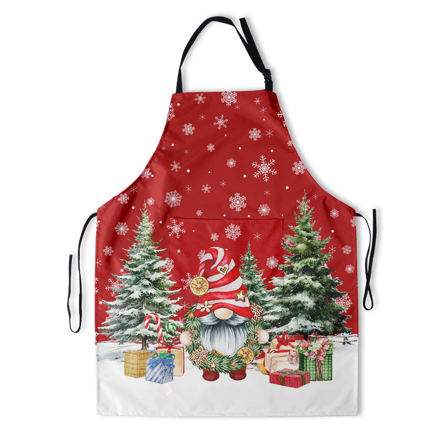 Kawani Merry Christmas Apron showcases waterproof fabric protecting clothes during cooking.