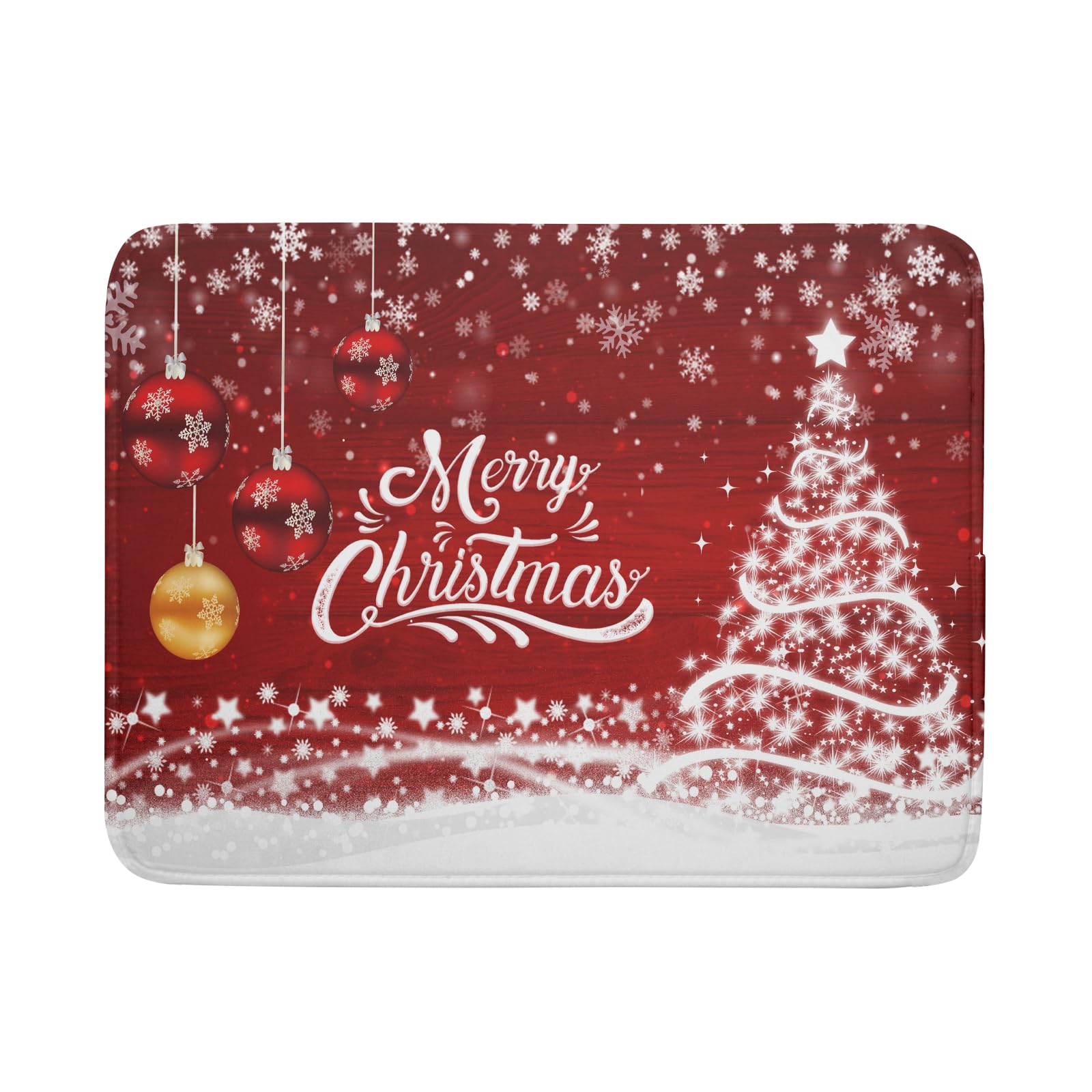 Kawani Merry Christmas dish drying mat in red with snowflake pattern dries dishes quickly
