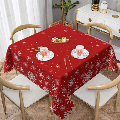 Kawani Merry Christmas tablecloth with red snowflakes for festive dining