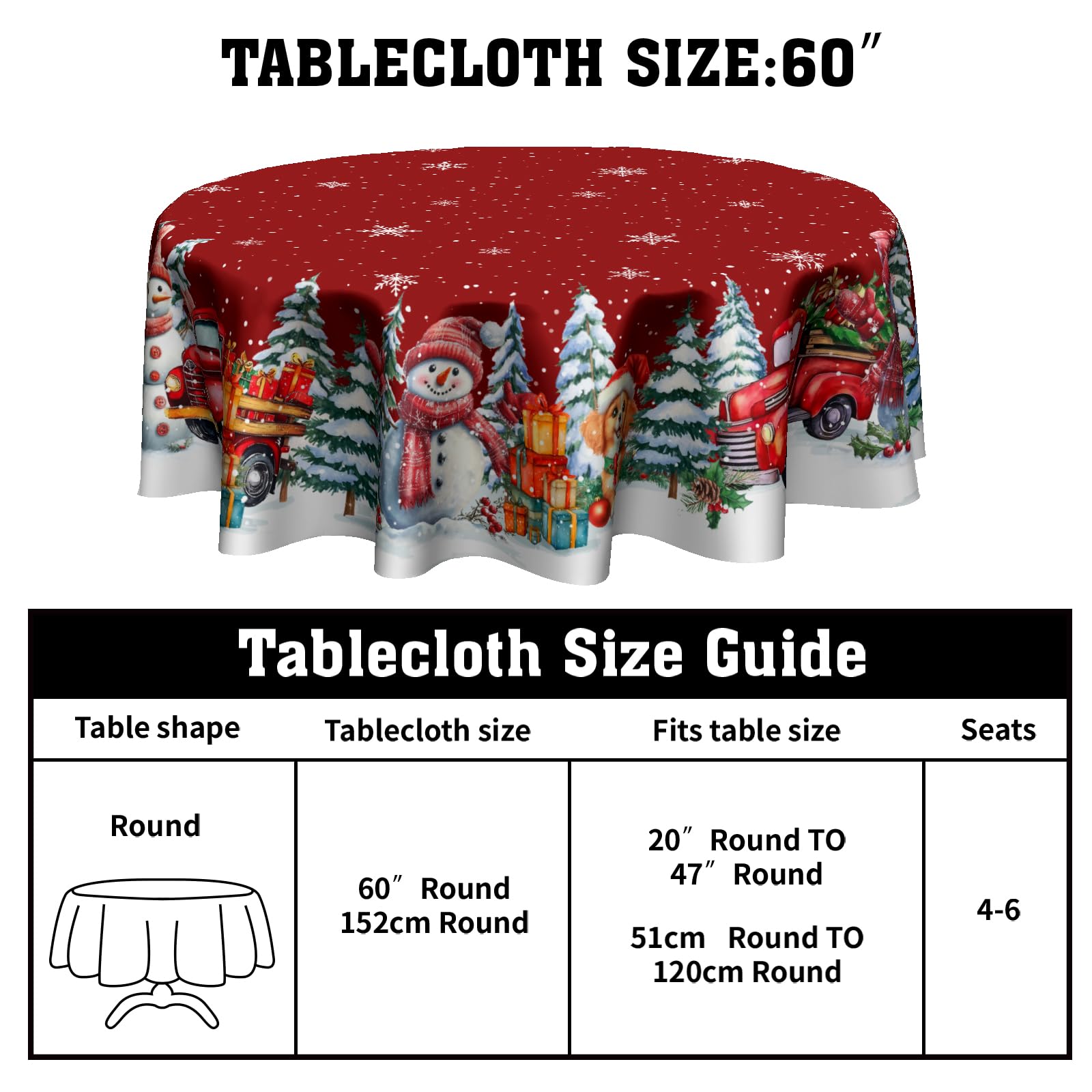 Kawani round tablecloth with Christmas tree pattern enhances family meals ambiance.