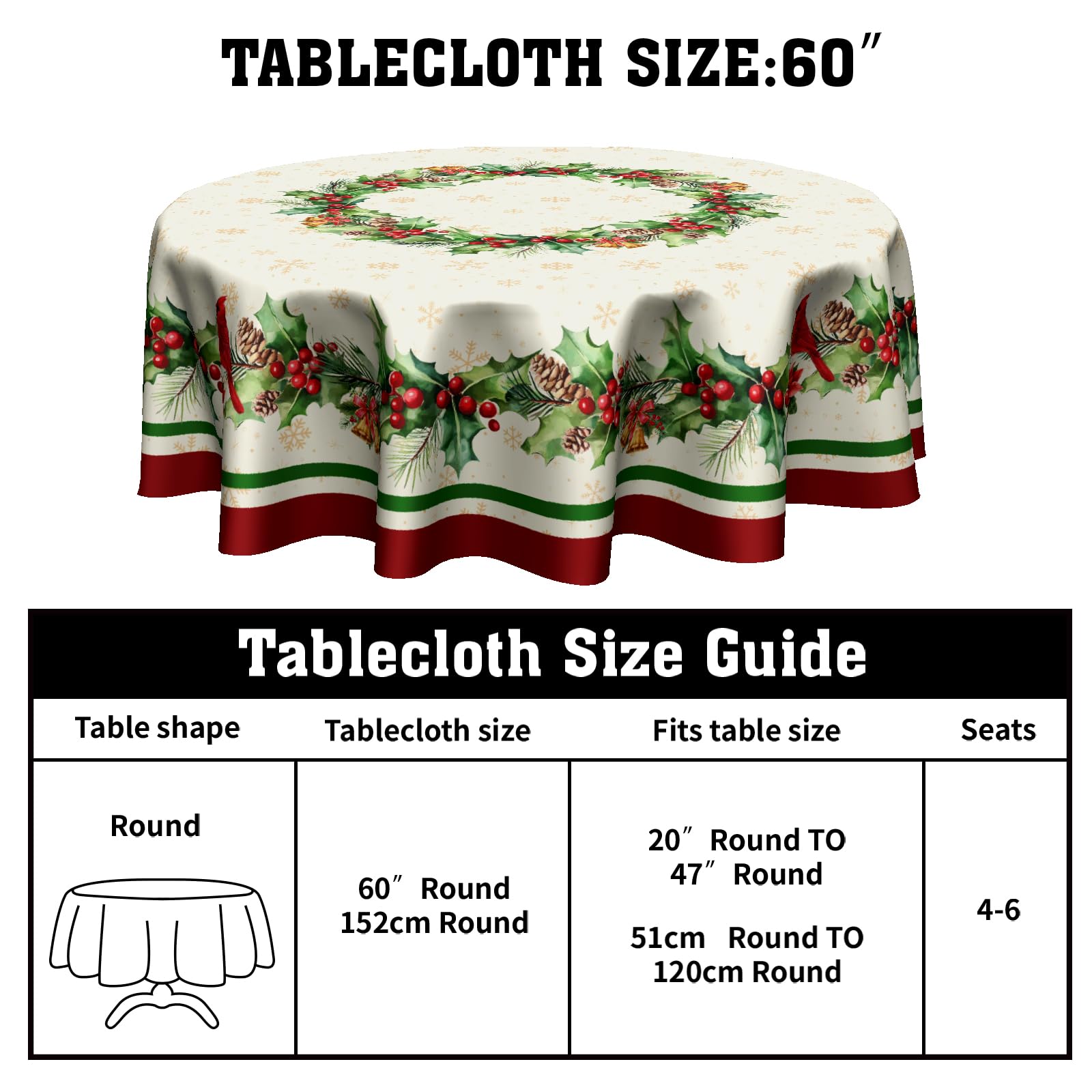Kawani round tablecloth with watercolor leaves brightens winter tables and wipes clean easily.