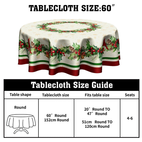 Kawani round tablecloth with watercolor leaves brightens winter tables and wipes clean easily.