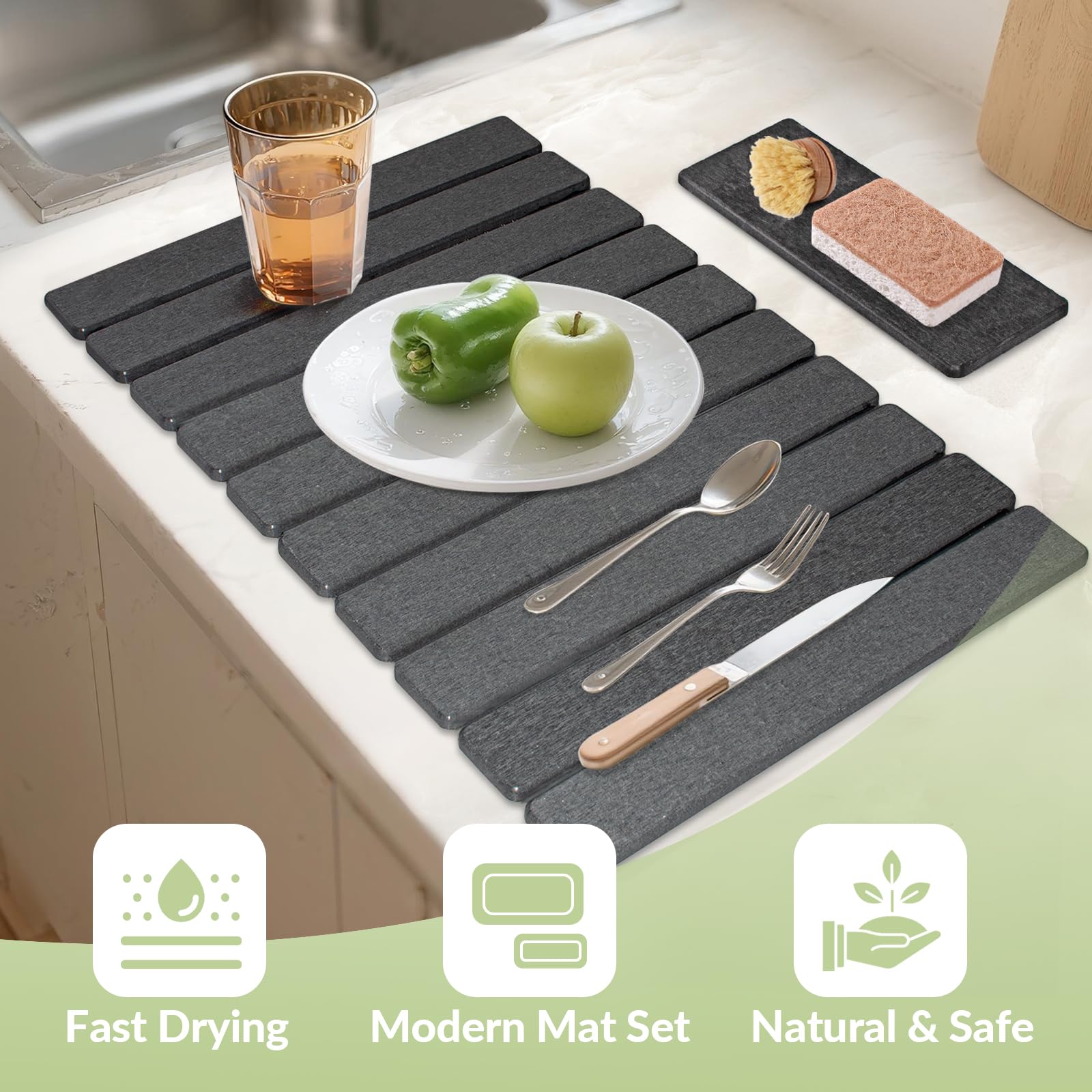 KAWRYDI diatomaceous earth dish mat small 8x4 for cups and utensils
