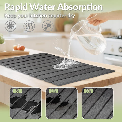 Folded KAWRYDI mat demonstrates compact storage in small kitchens