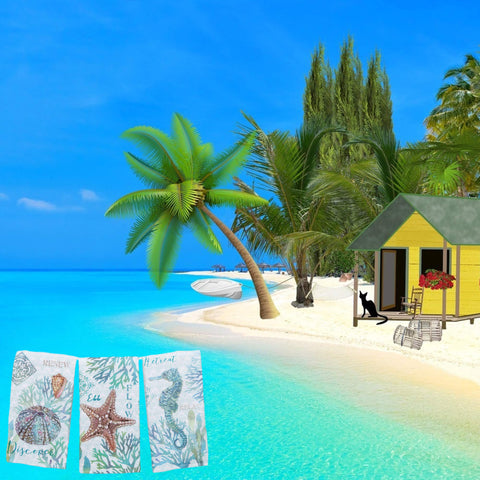 Kay Dee Beachcomber allover coastal print towel suits beach houses beautifully
