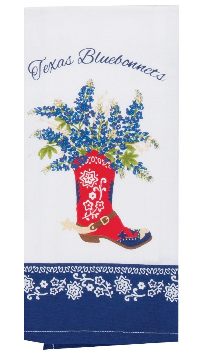 Kay Dee Home Sweet Texas bluebonnets dishtowel; absorbent cotton for quick cleanup