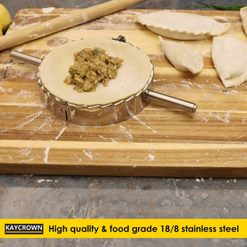 Kaycrown Empanada Press stainless-steel finish resists rust for lasting use.