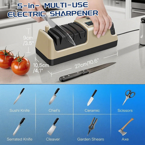 KAZRBEP sharpener showing rotational speed dial to tailor sharpening for different blades.