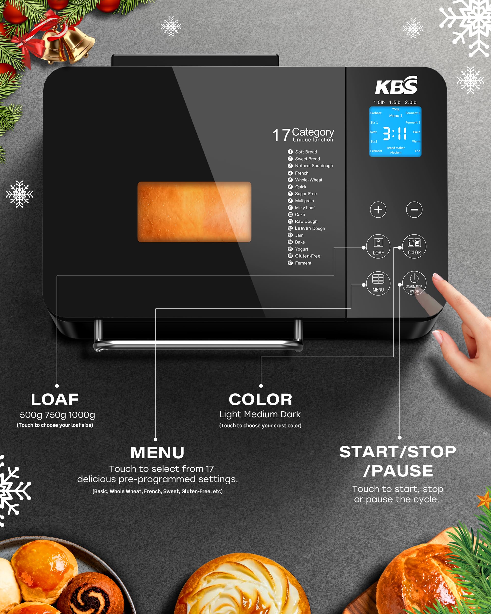KBS Premium Convection Bread Maker dual heaters highlight even baking and faster loaf making.