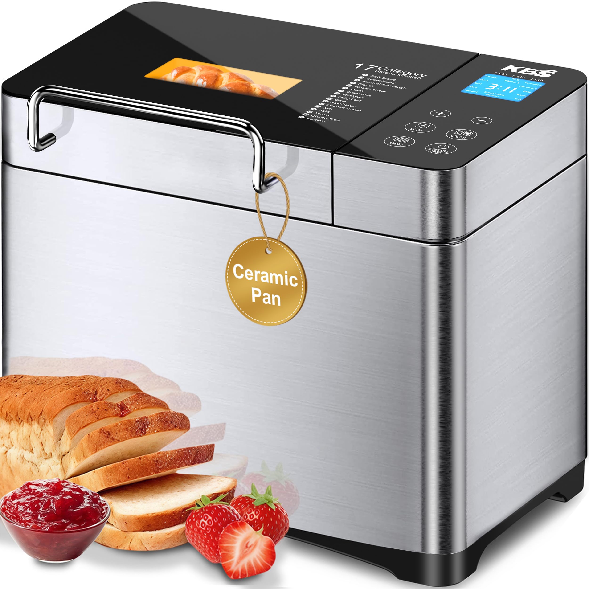 KBS Pro 710W bread maker front view with stainless steel housing and compact profile