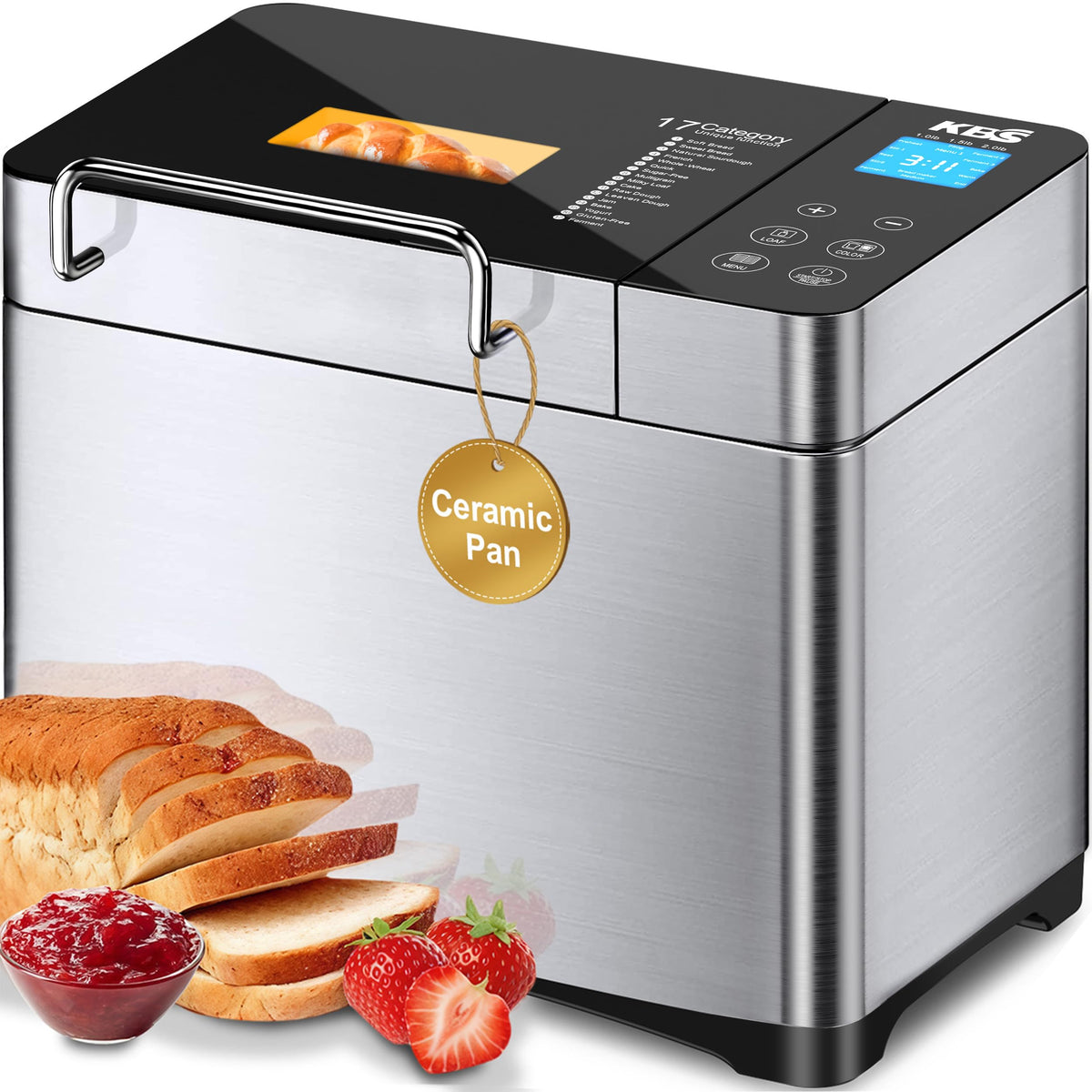 KBS Pro 710W bread maker front view with stainless steel housing and compact profile