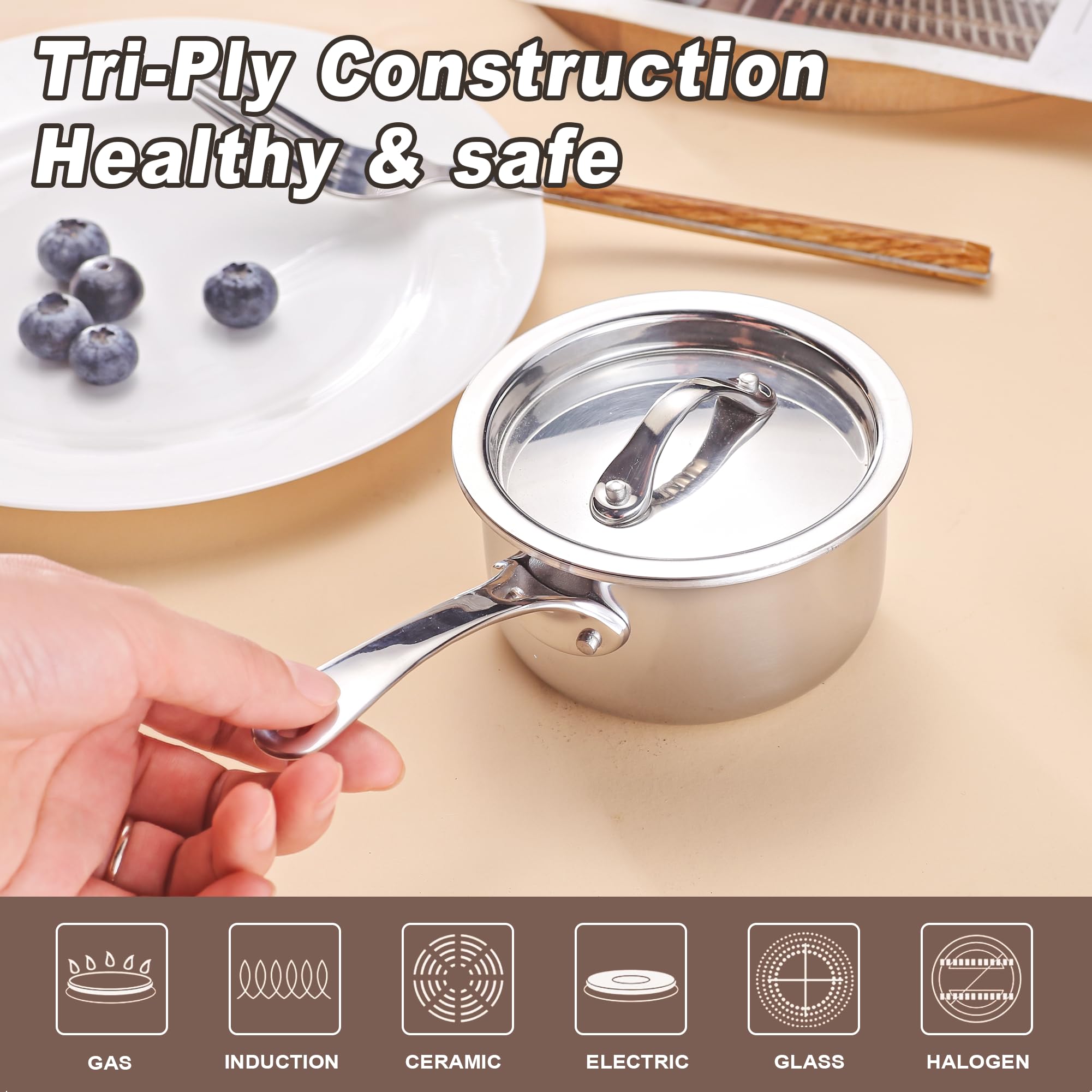 Stay-cool handle on KC-Emier pan during cooking